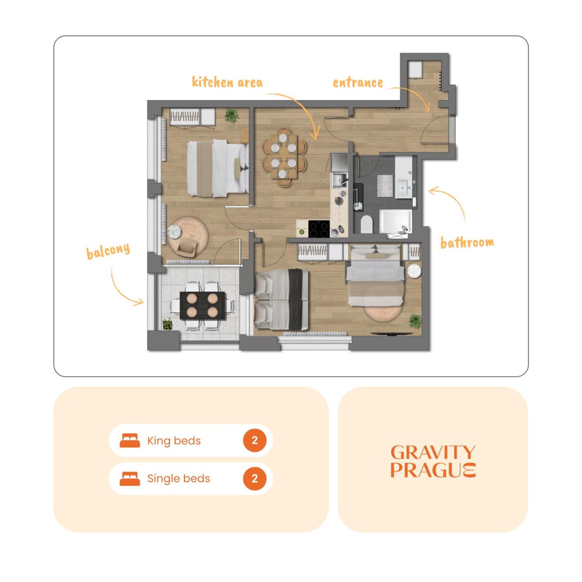 Bright 2br - 8th Floor, Balcony, Free Parking - By Gravity Apartment Prag